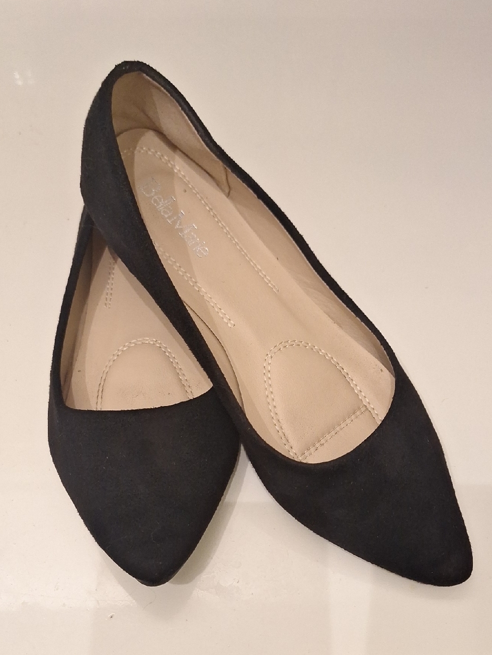 Bella Marie Black Pointed-Toe Suede Flats